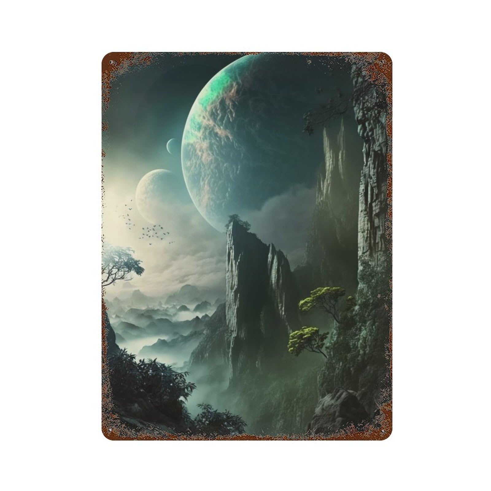 Rusty Metal Tin Sign with Exoplanet Aurora Prime Design 15.7"x11.8", for Farmhouse, Kitchen And Entryway Decor, Rustic Home Decor