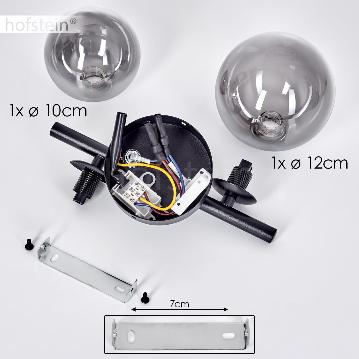 Plafonnier Chehalis, lampe de plafond en métal/verre en noir/fumée/clair, luminaire au design moderne rétro/vintage avec abat-jour en verre (Ø 10 cm, 12 cm), 2 x G9, sans ampoules