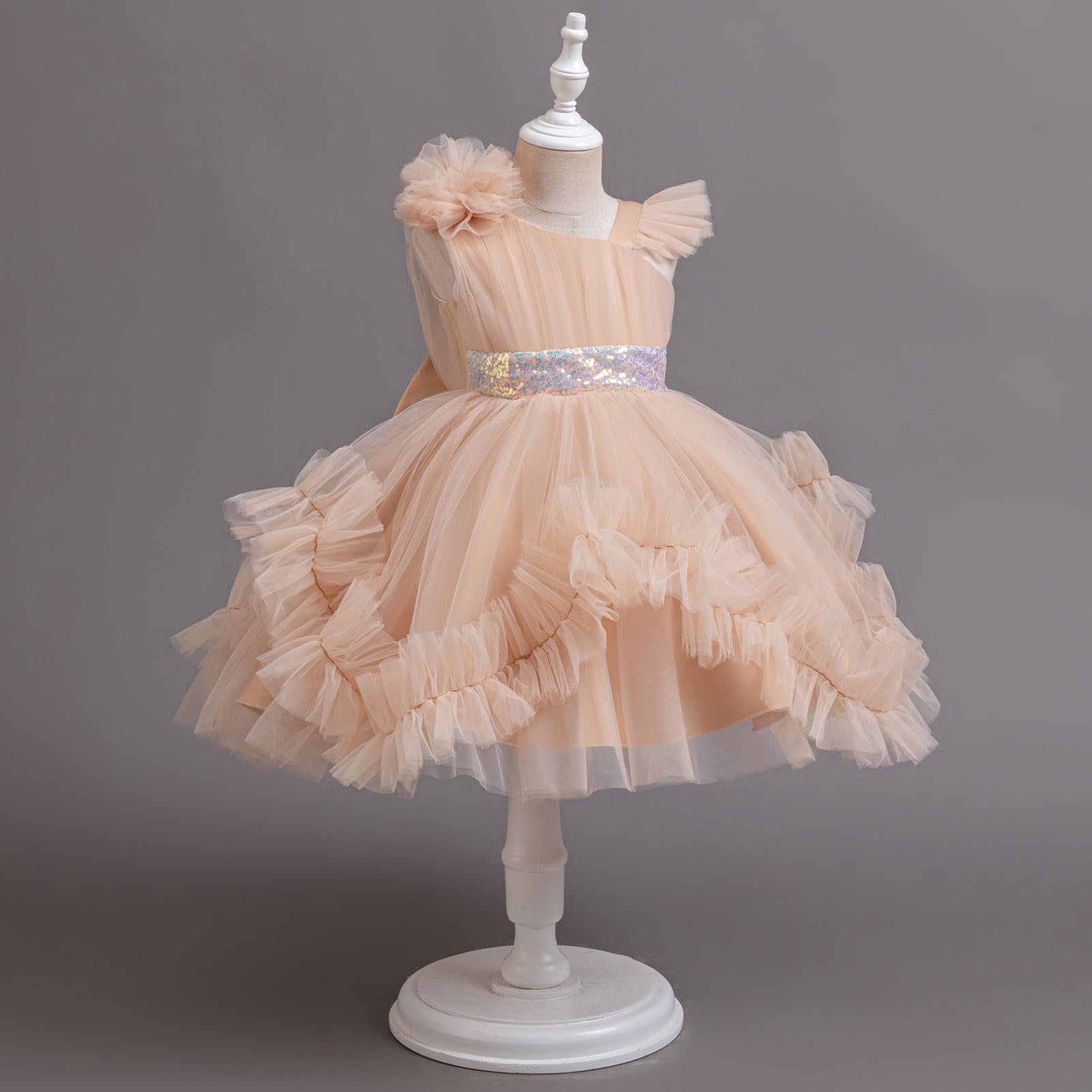 ABEHIK Mädchen Poncho Kleider Blumenmädchen Hochzeitskleid Funkelnder Tüll Prinzessin Geburtstag Kleid für Party