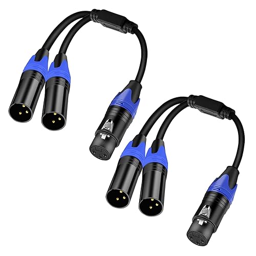 Seefeful Paquete de 2 cables divisor XLR, 1 XLR hembra a 2 XLR macho conexión Y cable divisor de micrófono equilibrado adaptador de audio (11.8
