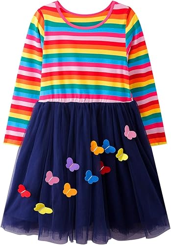 Vista 2 de VASCHY Lindo traje casual de manga larga para niñas de otoño y primavera, talla 3-10T