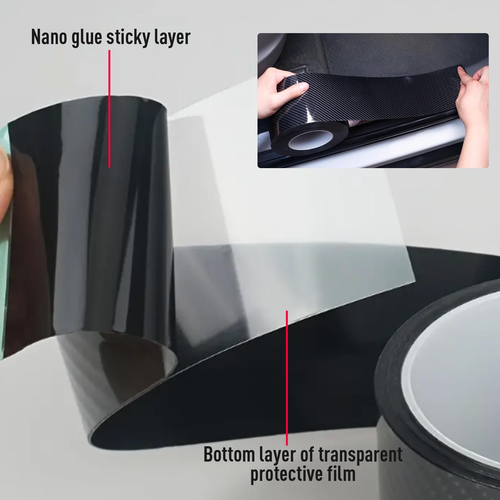 Fydun Nastro Fibra di Carbonio, Protezione Paraurti Auto Nero Pellicola Carbonio Adesiva Adesivo AntiGraffio per Protezione del Bordo della Portiera Auto per Porta, Bagagliaio,