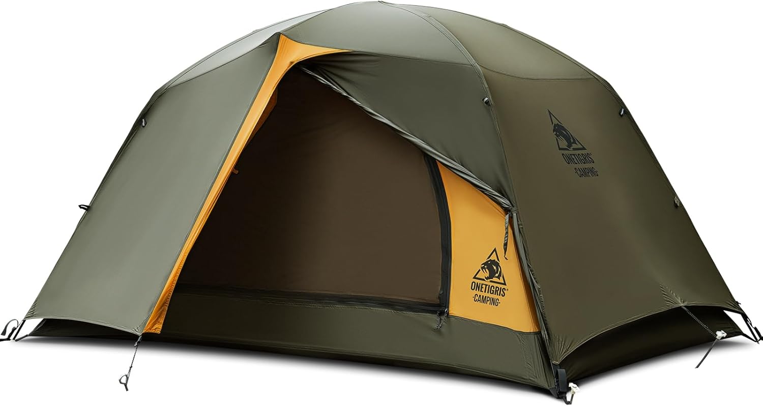 OneTigris Stella 4 Season Camping Tent Backpacking 2 Person Waterproof Lightweight Easy Setup Instant 3000mm Waterproof Rating Outdoor Hiking Tent 2 Person Green