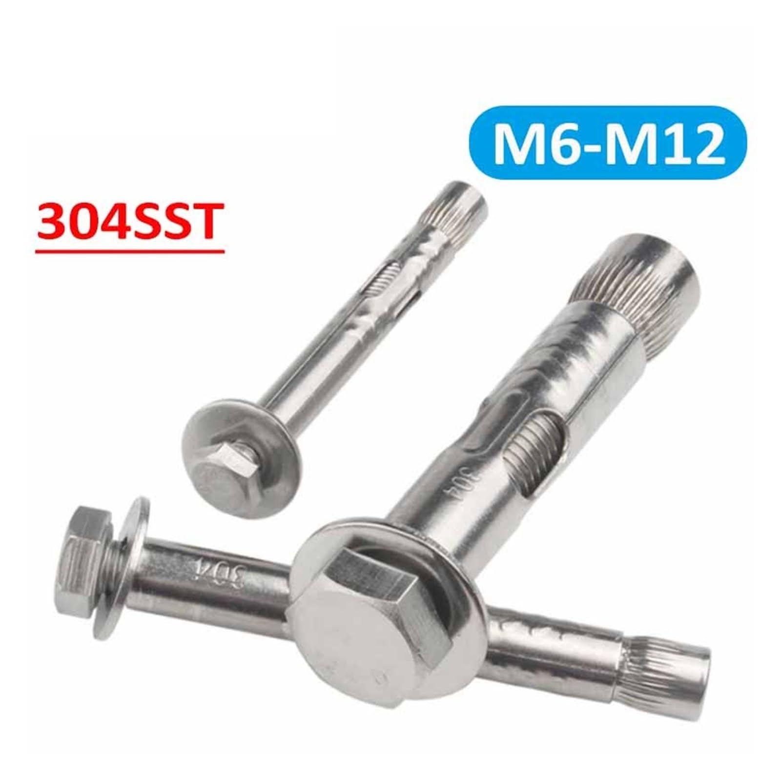 tornillos de anclaje, Tornillos de anclaje for hormigón con manguito expansión hexagonal externo acero inoxidable 304, M6, M8, M10 y M12(M8x90(2Pcs))