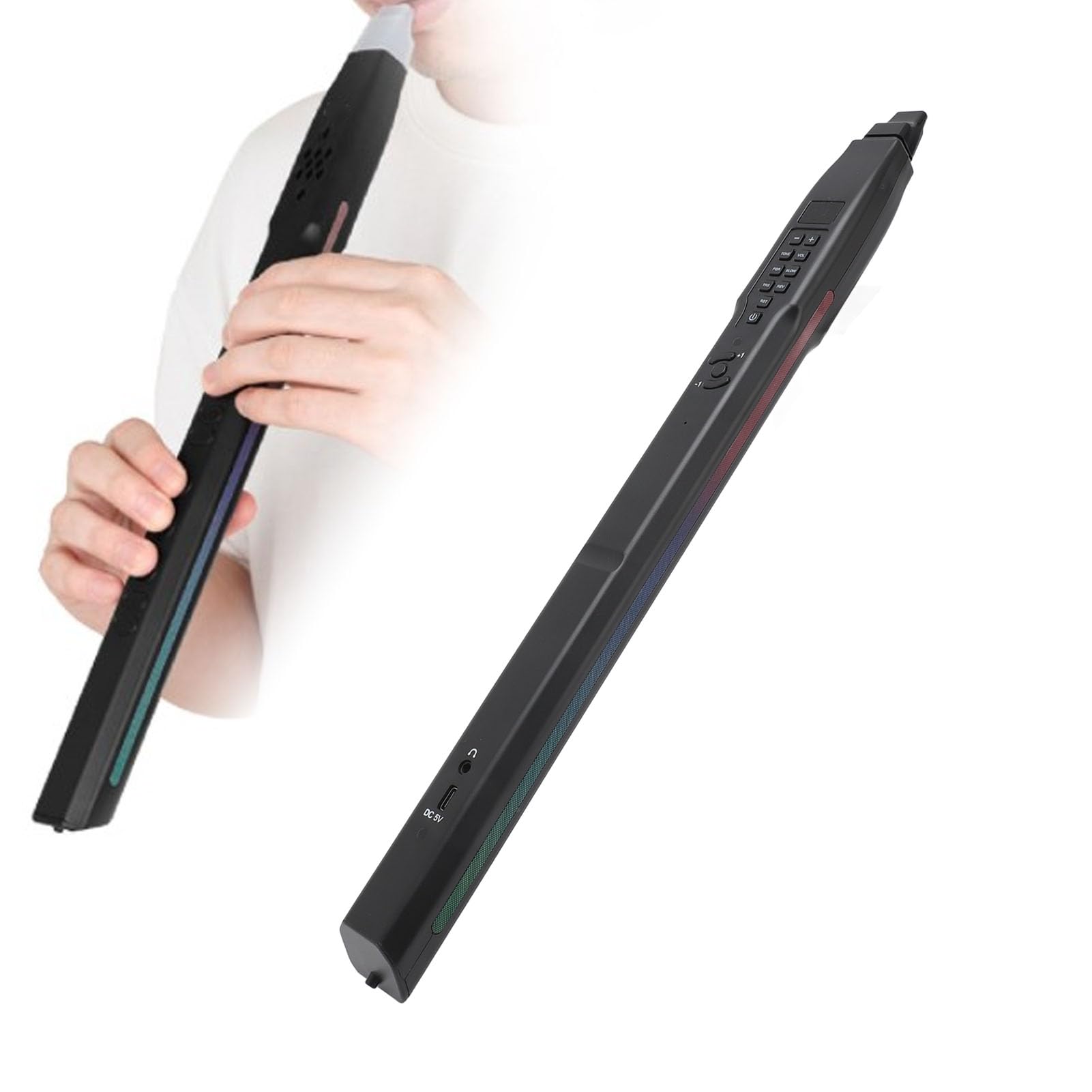 Digital Wind Instrument, 13 Tones Electronic Wind Instrument Synthesizer, 800mAh Bluetooth Saxophone with Removable Nozzle for Beginner Adult Teens