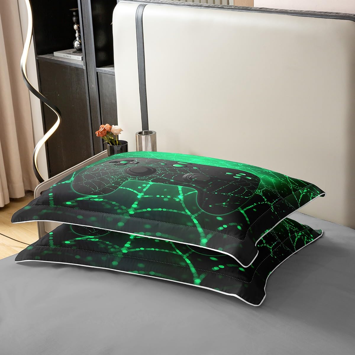 Homemissing Set di biancheria da letto con copripiumino e 2 federe, in 100% cotone, per bambini, motivo videogiochi, con 2 federe, decorazione per camera da letto