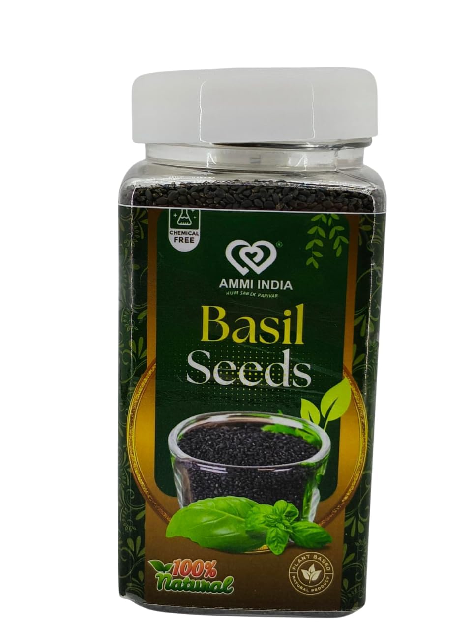 AMMI INDIA Basil Seeds (Sabja/Tulsi) | Whole Seeds for Eating, Soaking, Beverages, Desserts, Falooda, Smoothies, Topping, Kitchen Use | Pack of 2 | 360Grams