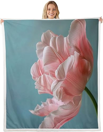 Manfei Pink Flower Throw Blanket Pink Floral Print Bed Blanket for Kids Boys Girls Room Decor, Watercolor Flower Blanket for Couch Sofa, Soft and