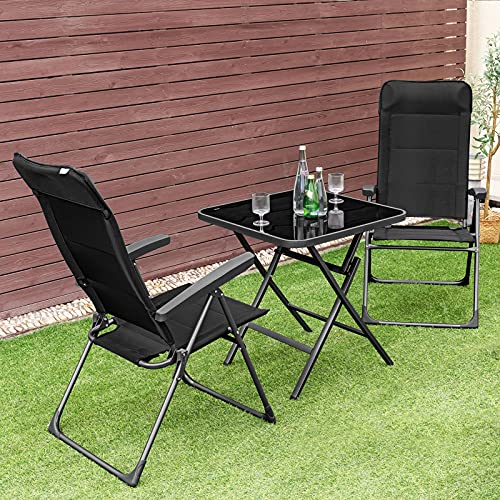Image of Tangkula 2 Pieces Patio Dining Chairs, Folding Portable Chairs with Adjustable Backrest, Outdoor Camping Chair Set with Armrests & Headrest, Set of 2 Outdoor Lawn Chairs for Yard, Poolside, Balcony