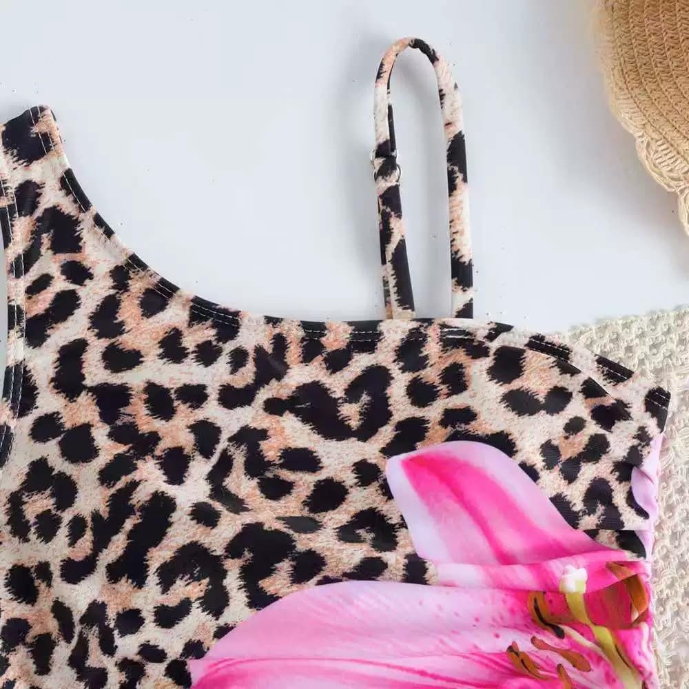 Traje de baño de verano para niña con estampado floral, estilo bikini, traje de baño para adolescentes y niños grandes, protección solar