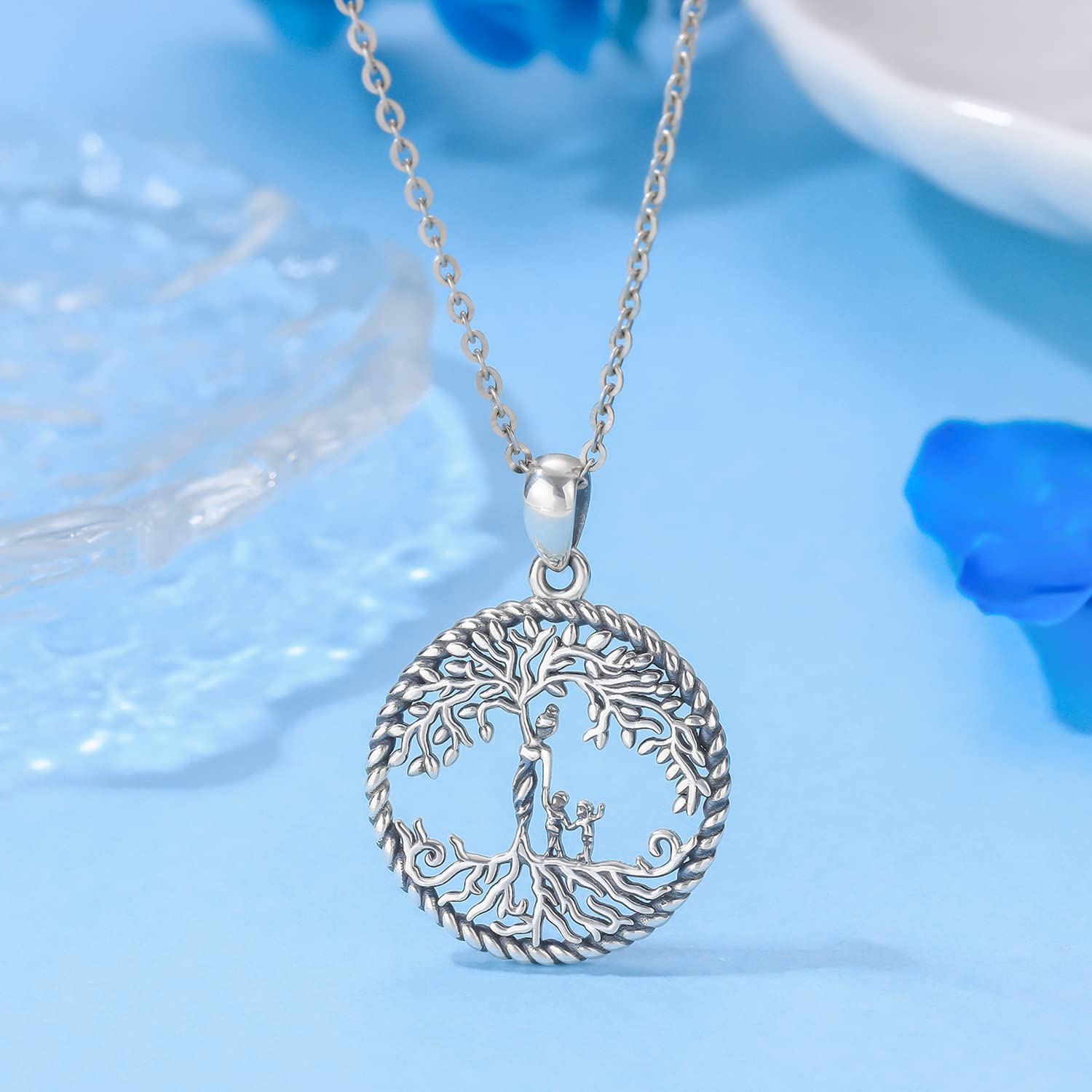 Collar para Madre Mujer Colgante Árbol de la Vida de Plata de Ley 925 Collar con Colgante de Madre e Hijos Familiar de Joyería Regalos para Mamá Hija Abuela Hermana Esposa