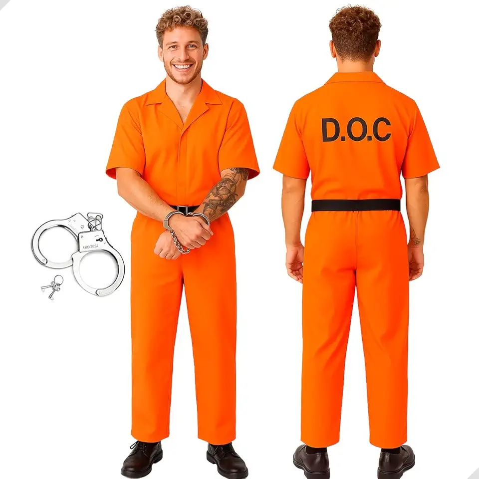 Fantasia de prisioneiro para adultos, Unissex Homens e Mulheres, laranja, prisão, presidiário, Halloween, cosplay, roupa feminina e Masculina Laranja