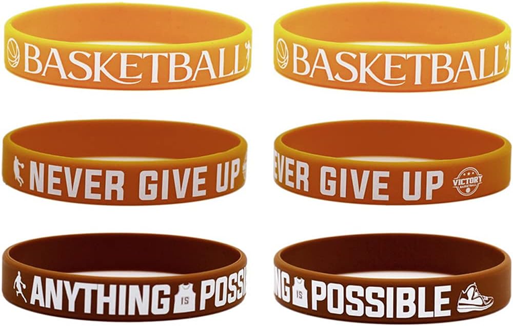 (12-Pack) Rubber Inspirational Quote Silicone Bracelets, Basketball Bracelets Sports Quotes, Personalized Silicone Wristbands, Gifts for Basketball Team | Party Favors | Basketball Lovers | Fans : Sports & Outdoors