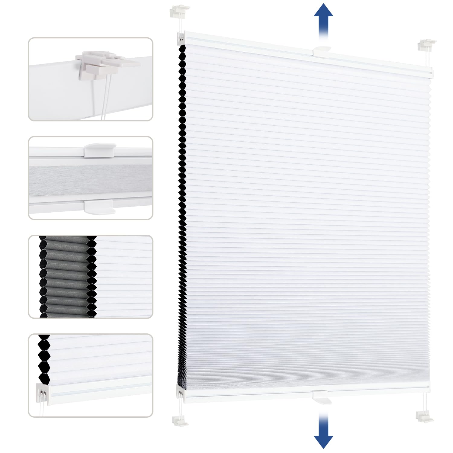 Sekey Wabenplissee Ohne Bohren Verdunkelung Rollo 100% verdunkelnd Blickdicht, Klemmfix, Aluminiumschiene, ZWeißeitig wählbar in Weiß & Grau 70x130cm (BxH)