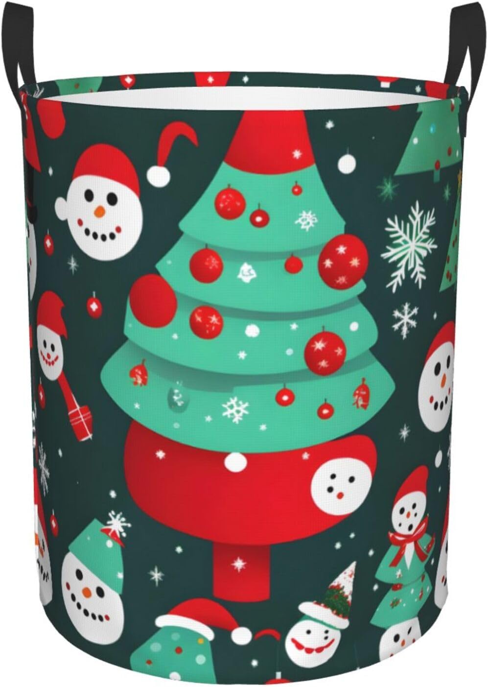 Christmas Tree And Snowman Circular Hamper - Dirty Clothes Storage Bucket Hamper For Organizing Laundry And Bedroom Storage