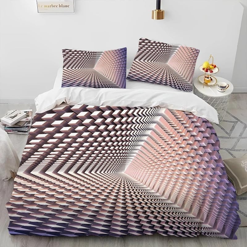 Parure de lit 90x190 rose et son motif illusion d'optique pour chambre enfant