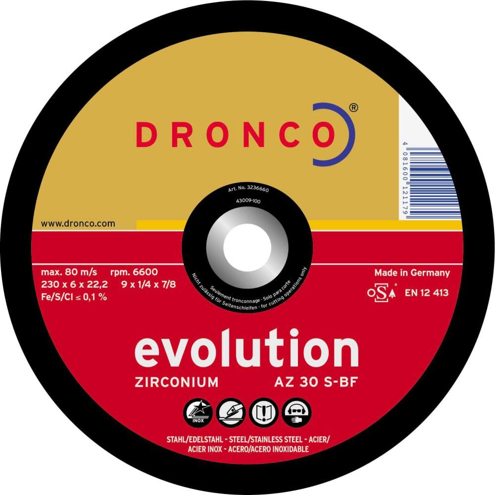 DRONCO AZ30S-230 - Disco de desbaste AZ 30 S Evolution-metal, 230 x 6 mm