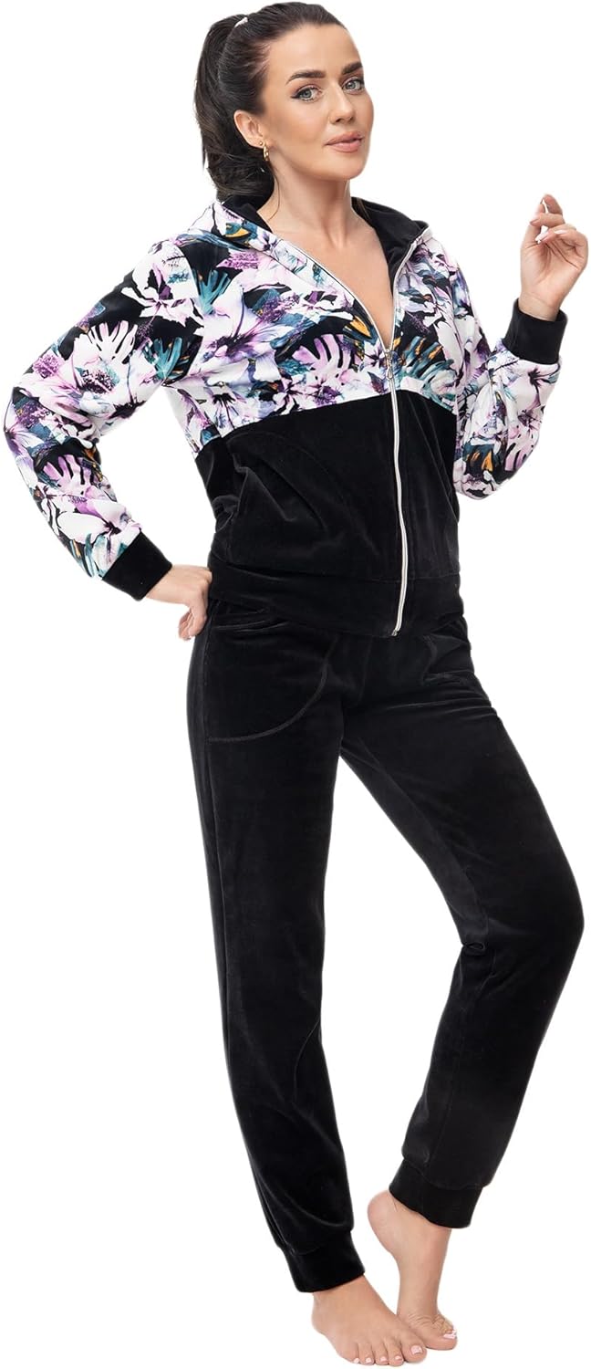 LEVERIE Trendy dames wellnesspak/huispak/trainingspak (made in EU) met stijlvol sweatjack en comfortabele broek, XL LEVERIE Trendy dames wellnesspak/huispak/trainingspak (made in EU) met stijlvol sweatjack en comfortabele broek, XL