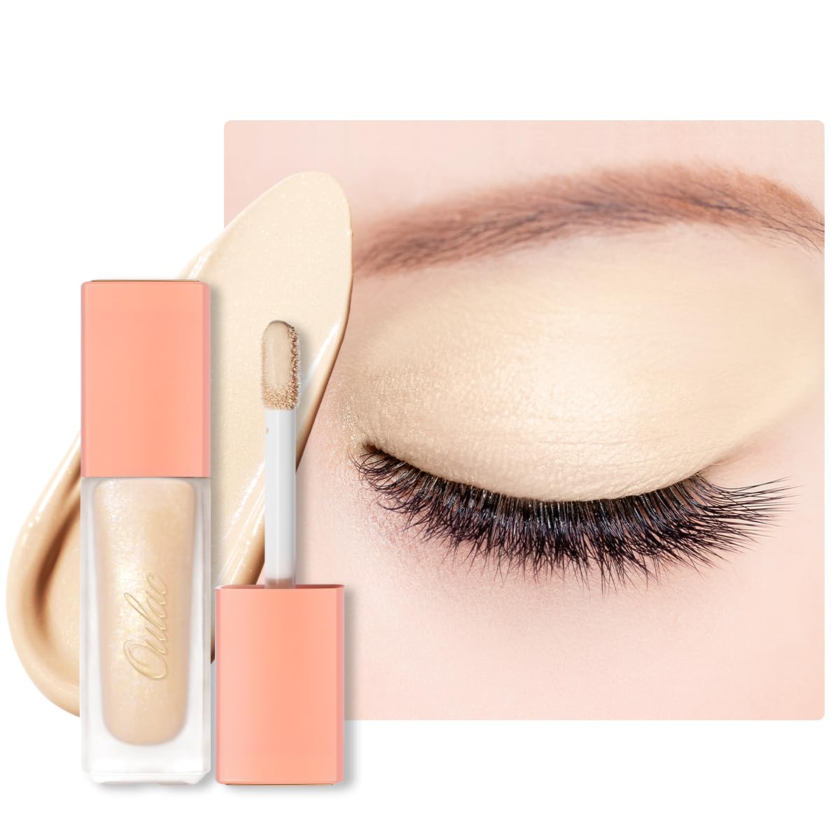 Oulac Matte Nude Sombra de Ojos Líquida con Acabado Brillante y Base de Sombra de Ojos Líquida Duo de Iluminador| Maquillaje de Ojos Suave, Resistente a las Arrugas SA02