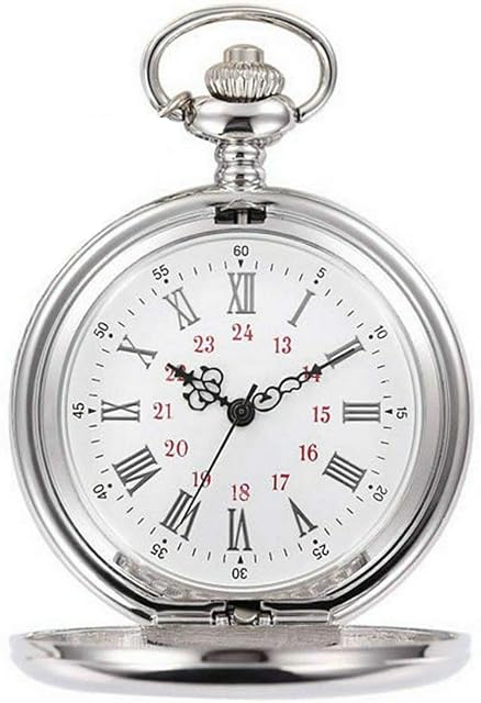 Smooth Vintage Steel Quartz Pocket Watch Classic Fob Pocket Watch with Short Chain for Men Women - Gift for Birthday Anniversary Day Christmas Fathers Day (Silver)