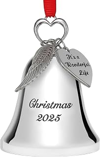 Silver Christmas Bell Ornament 2025 – Collectible Holiday Bell Engraved “Christmas 2025” with Angel Wing and “It’s A Wonderful Life” Tags – Movie Tribute Keepsake