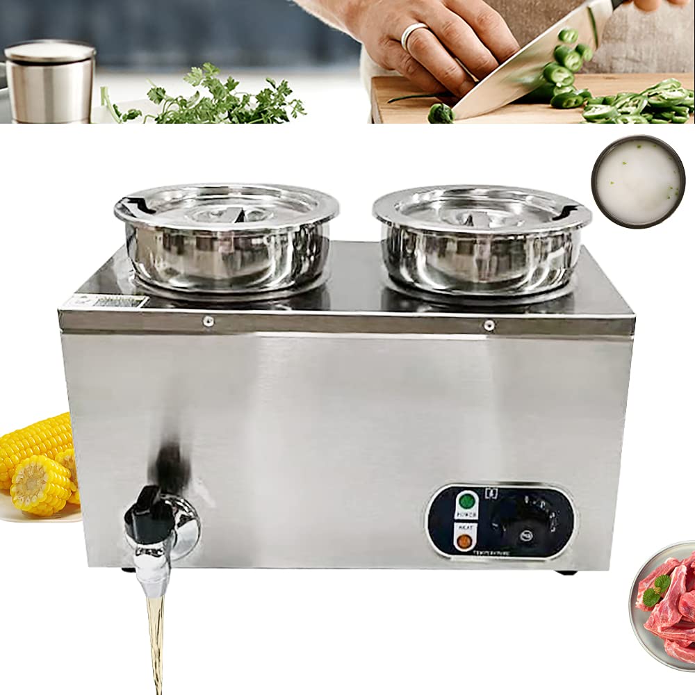 Speisenwärmer Behälter Edelstahl 220V Elektrischer Speiserwärmer aus Edelstahl elektrischer Suppenwärmer Buffetwärmer Temperaturerhaltung 30 ℃ ~ 85 ℃ zwei Suppentöpfe