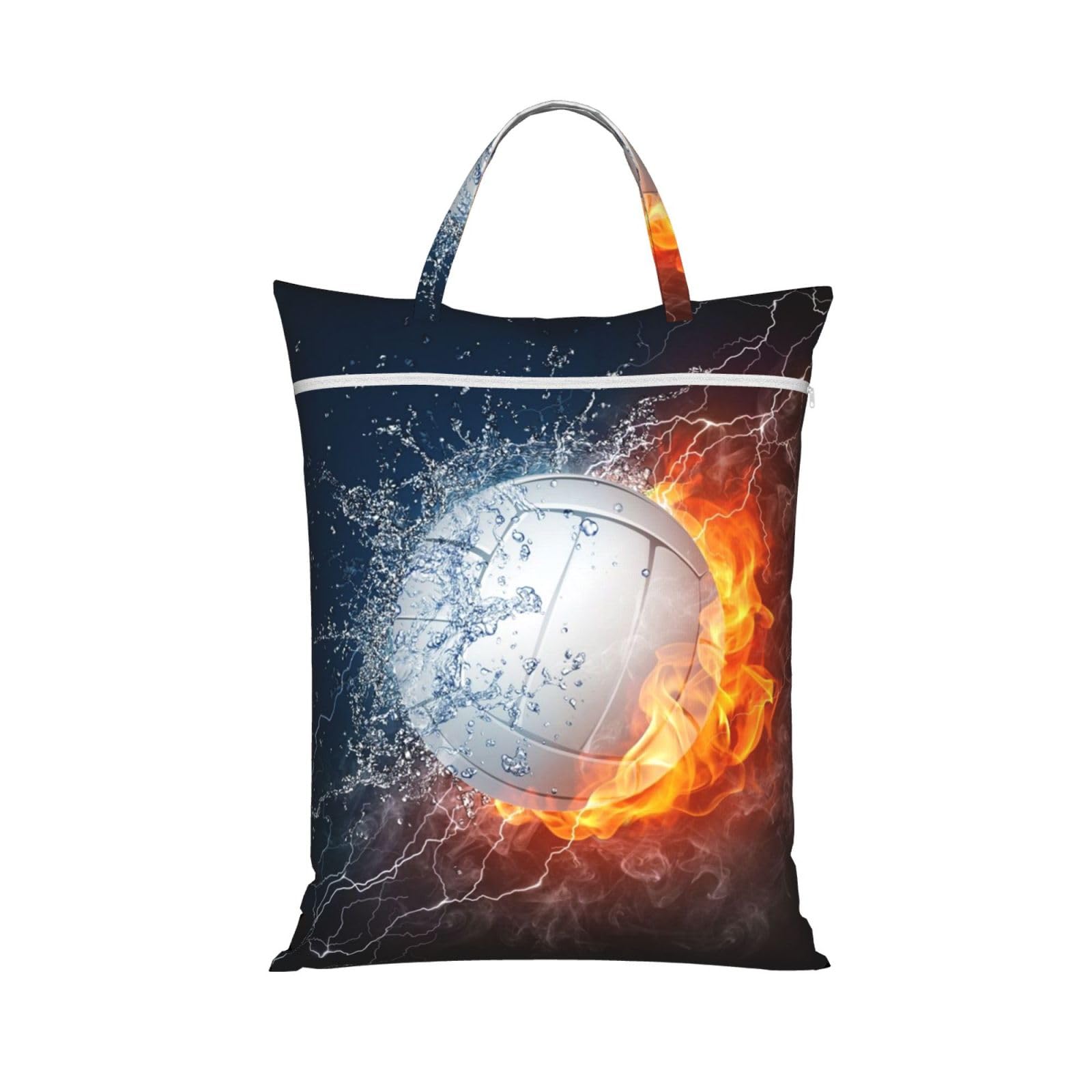 Yfsgdlbn 1 Pc Ice And Fire Volleyball Printed Travel Dirty Laundry Bag Clothes Pack Storage Basket Bag