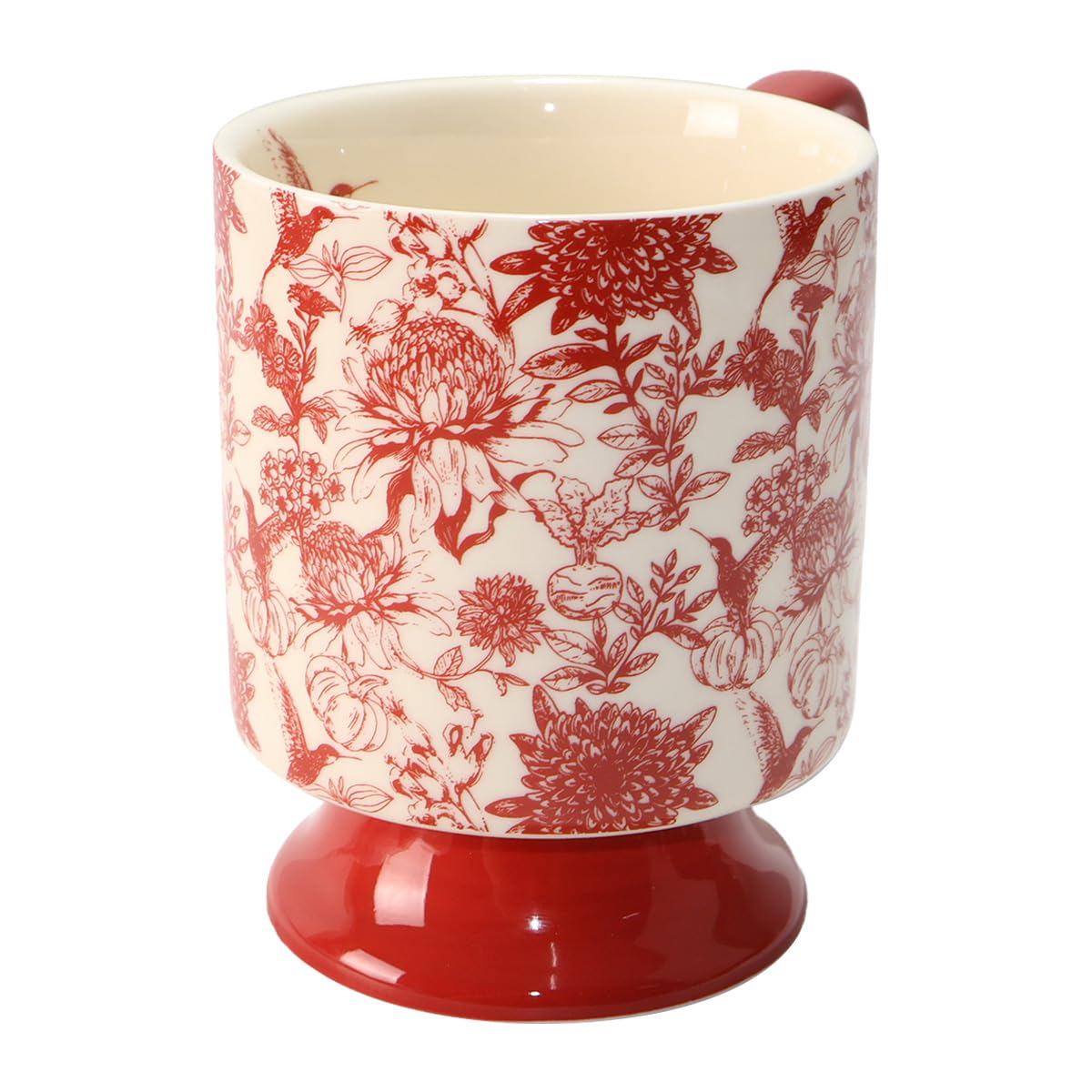 Batum Lot de 2 tasses à café en porcelaine de qualité supérieure - Tasse à boire avec poignée - Tasse en céramique vintage avec base haute - Motif floral - 400 ml (rouge)