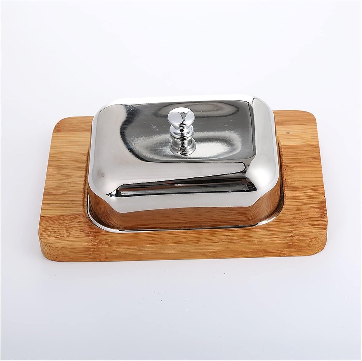 butter dish Stainless Steel Butter Dish Box Container Cheese Server Storage Keeper Bamboo Tray with Mirror Finish Lid Butter Plate
