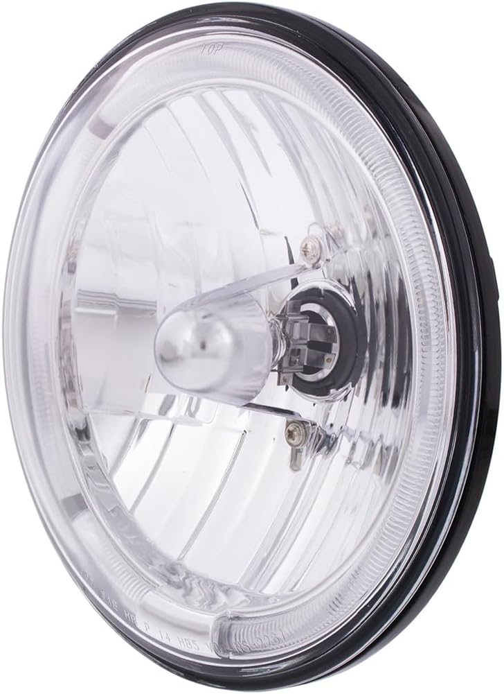 United Pacific 31284 ULTRALIT 7” Crystal Glass Headlight w/Amber LED Halo Ring, Glass Construction, Reinforced, 12V, 65/55W 9007 Blub – ONE Headlight