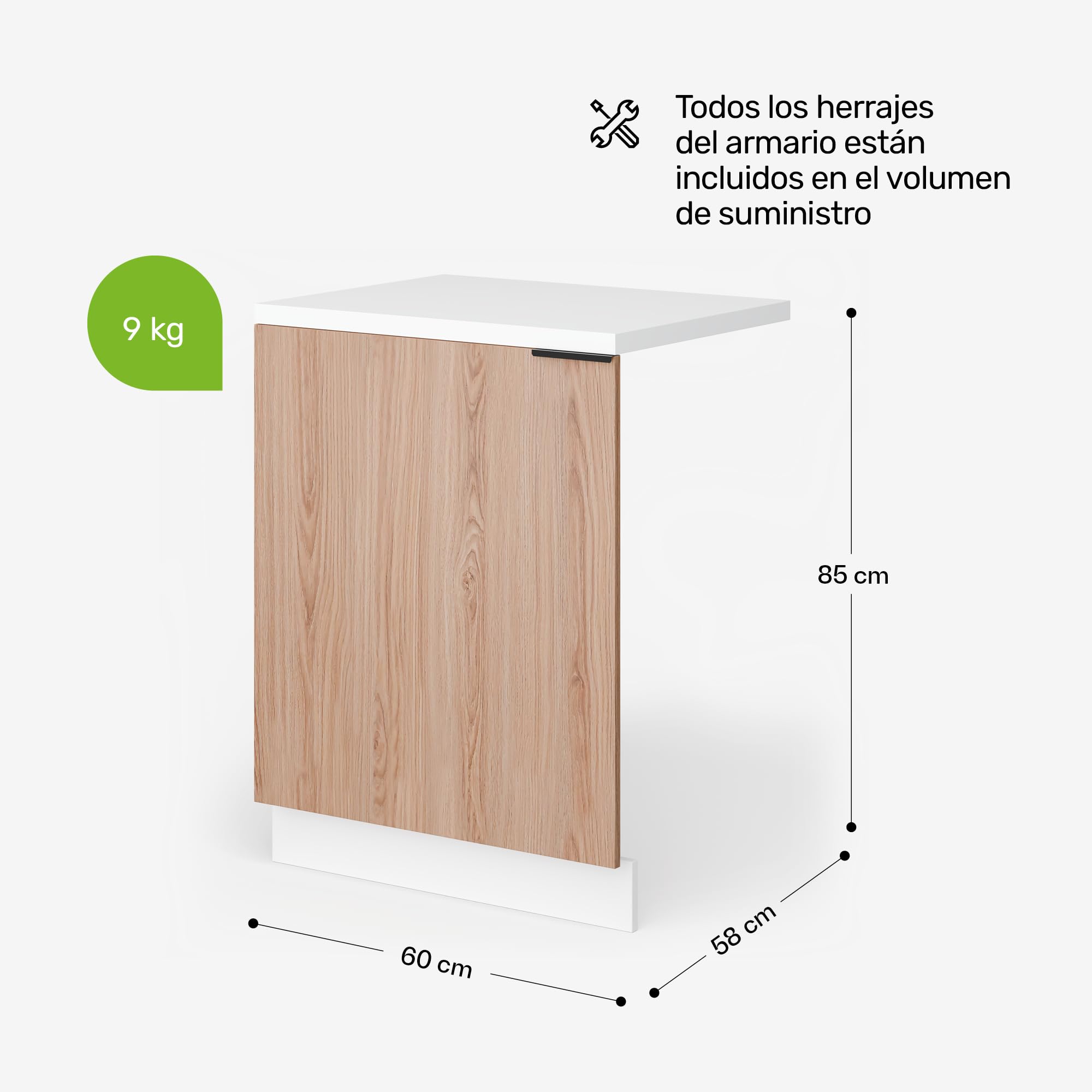 Blumfeldt Mueble de Cocina - Armario para Lavavajillas con Encimera MDF 30mm, Superficie de Melamina, Integración Perfecta, Fabricación Sostenible, Blanco-Roble
