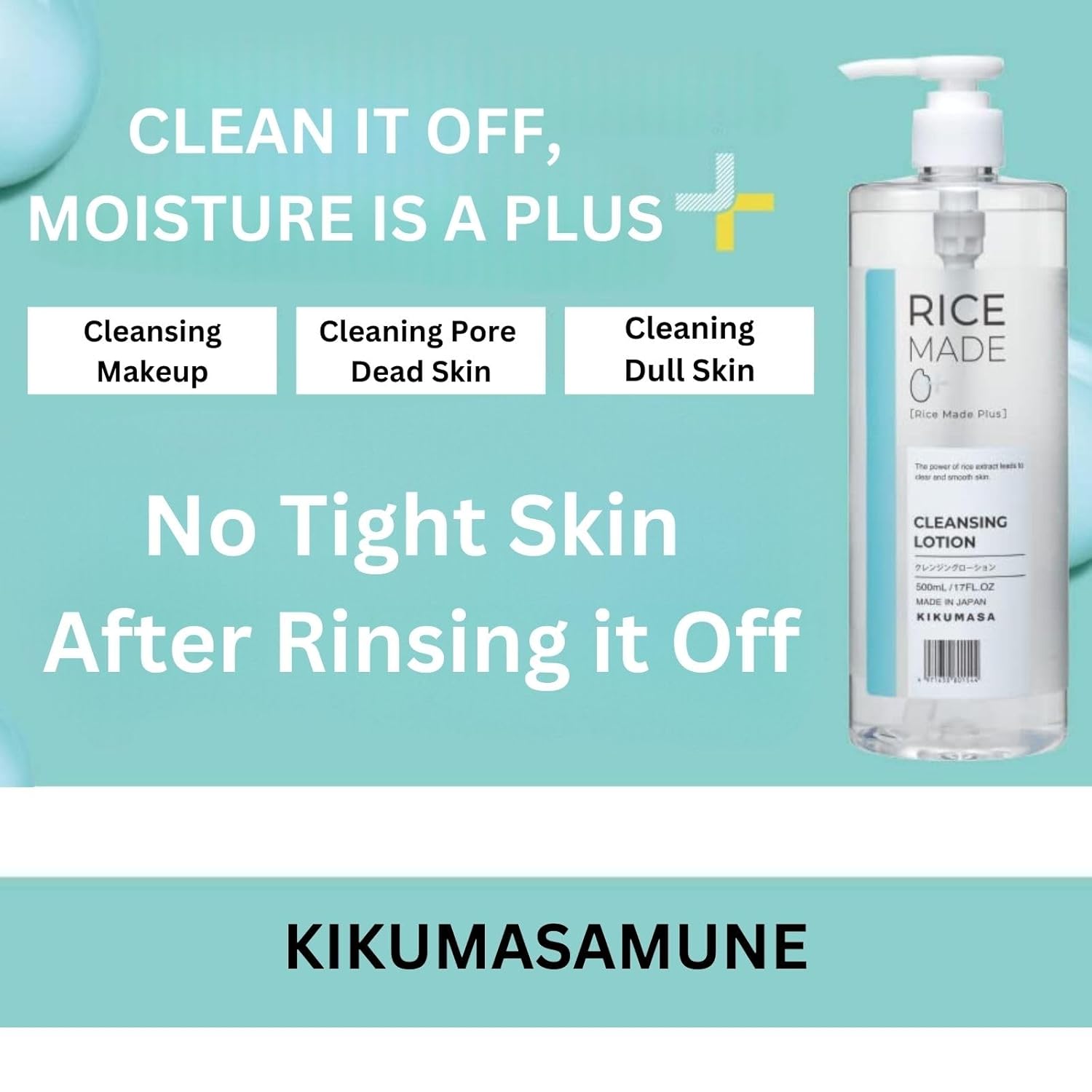 Kikumasamune Daily Moisturizer 2-in-1 Facial Toner Lotion & Natural Makeup Remover Liquid, Organic Facial Cleanser for Women & Men by Fermented Rice & Amino Acid, 16.9+16.9 Fl Oz NO NEED FACE WASH