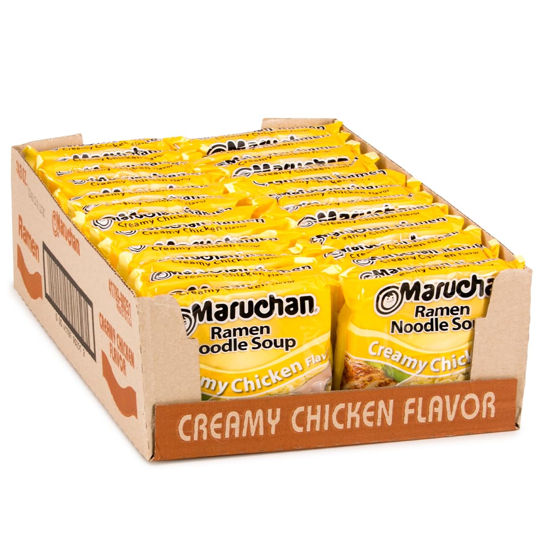 Maruchan Creamy Chicken Ramen Noodles, Instant Soup 3oz Packs, 24 Count - Quick 3-Min Cook Family Favorite