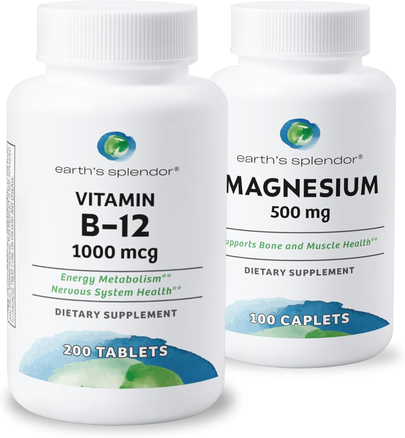 Earth's Splendor Energy + Muscle Support Energy Supplements: Vitamin B12 &amp; Magensium, Gluten &amp; Wheat Free, No Artificial Flavors &amp; Preservative: Helps Metabolism, Bone &amp; Muscle Health