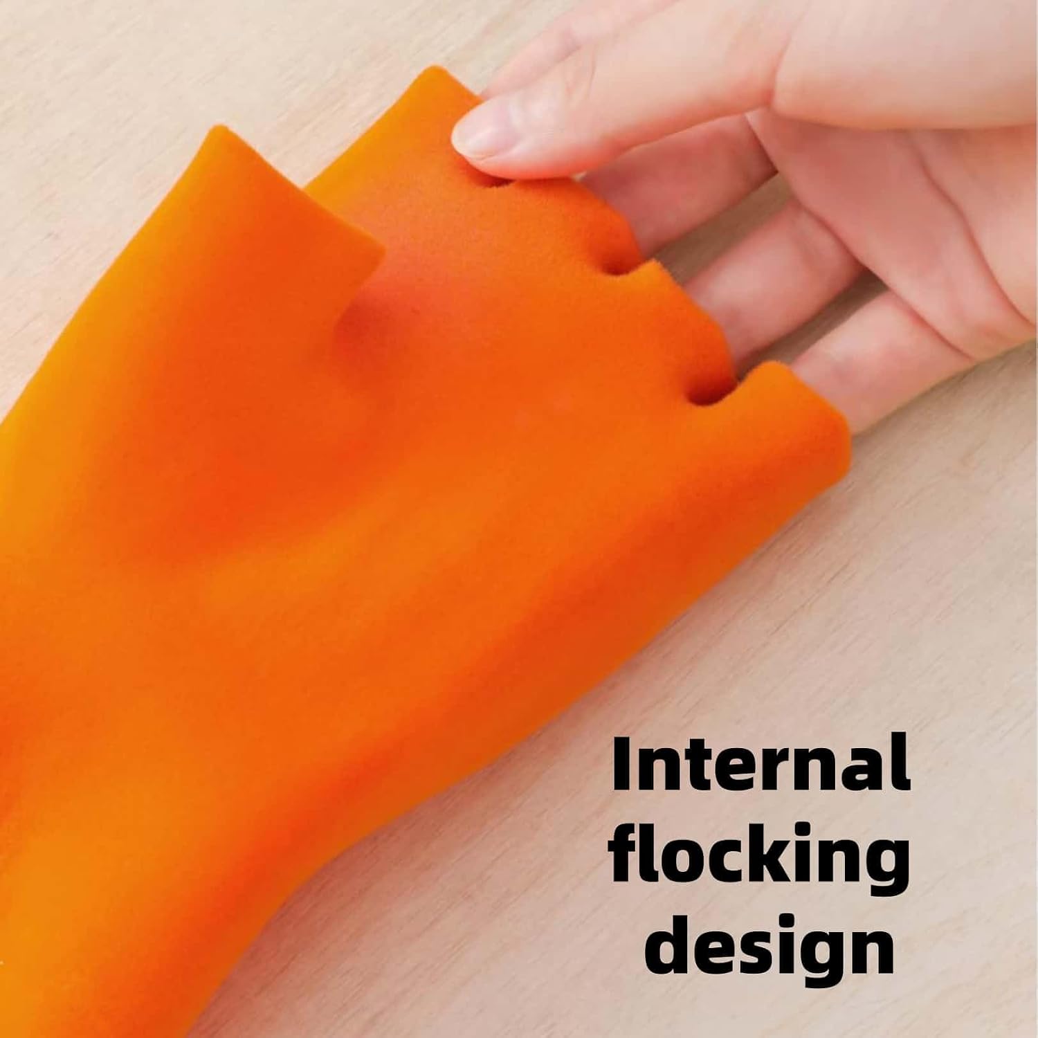 Long Flocked Rubber Household Cleaning Gloves Red Reusable image 2