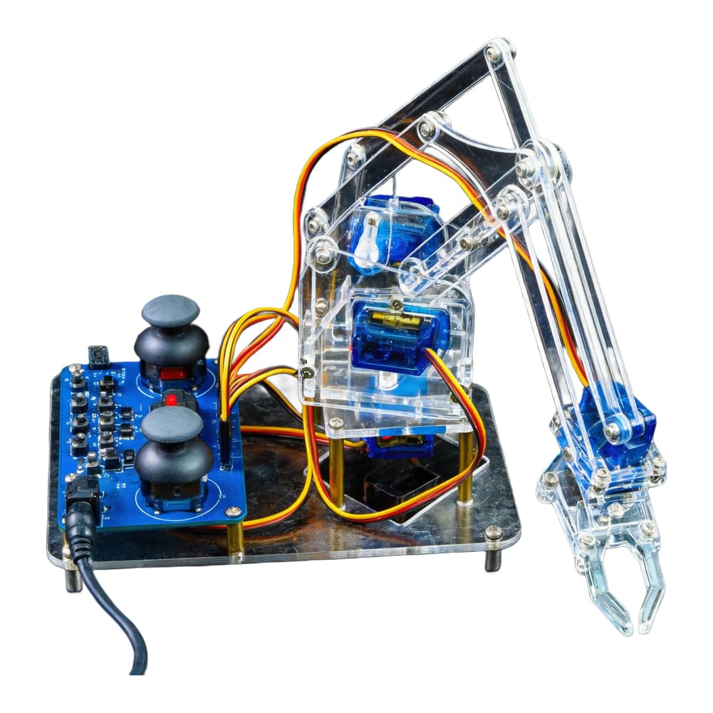 Kit braccio robotico 4DOF alimentato tramite USB, robot assemblato in acrilico con 51 MCU, strumento di apprendimento STEM per studenti