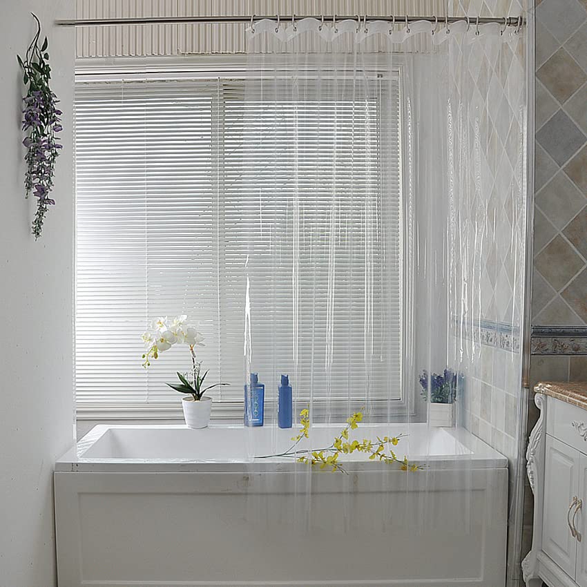 Rideau De Douche Transparent Imperméable Blanc Clair Rideaux De Bain Doublure pour Salle De Bains Moisissure Maison Hôtel avec Crochets Gratuits-W120xH200cm