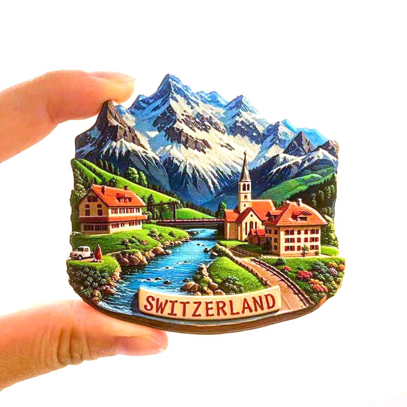 Imán Decorativo 3D de Resina con Escena Alpina Suiza