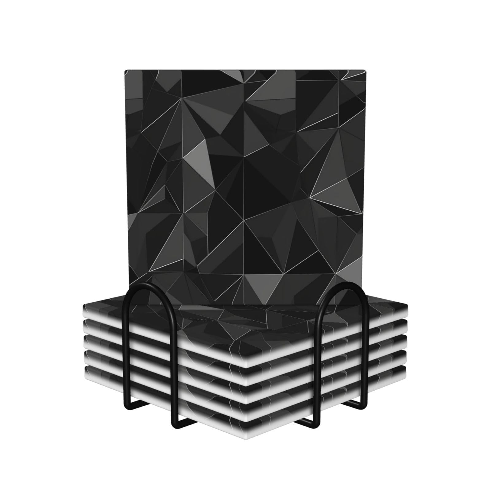 Dessous de verre en céramique lot de 6 avec support absorbant noir géométrique