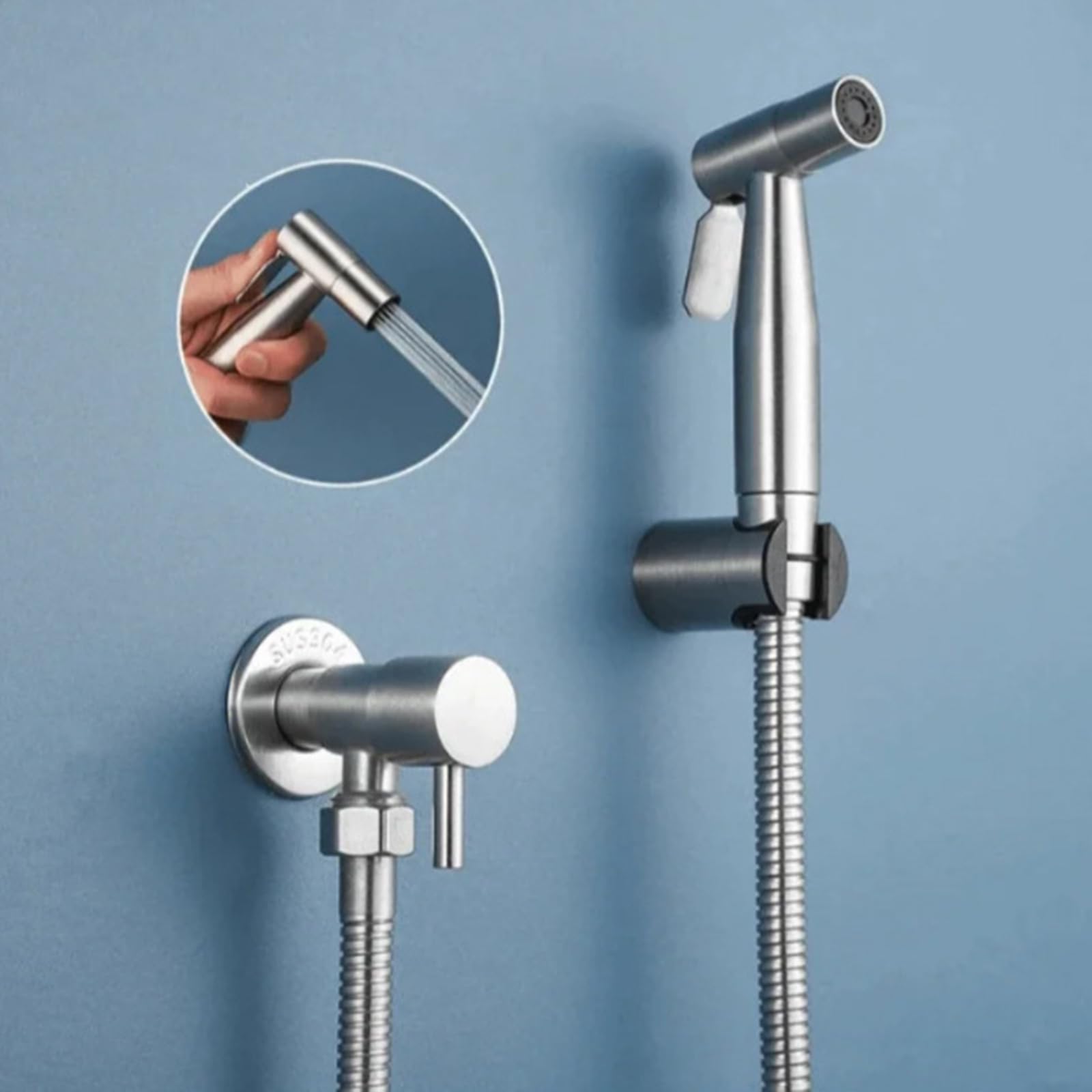 Kit Doccetta Portatile per Bidet in Acciaio Inox Spruzzatore per Igiene Personale Acqua Fredda,Spazzolato