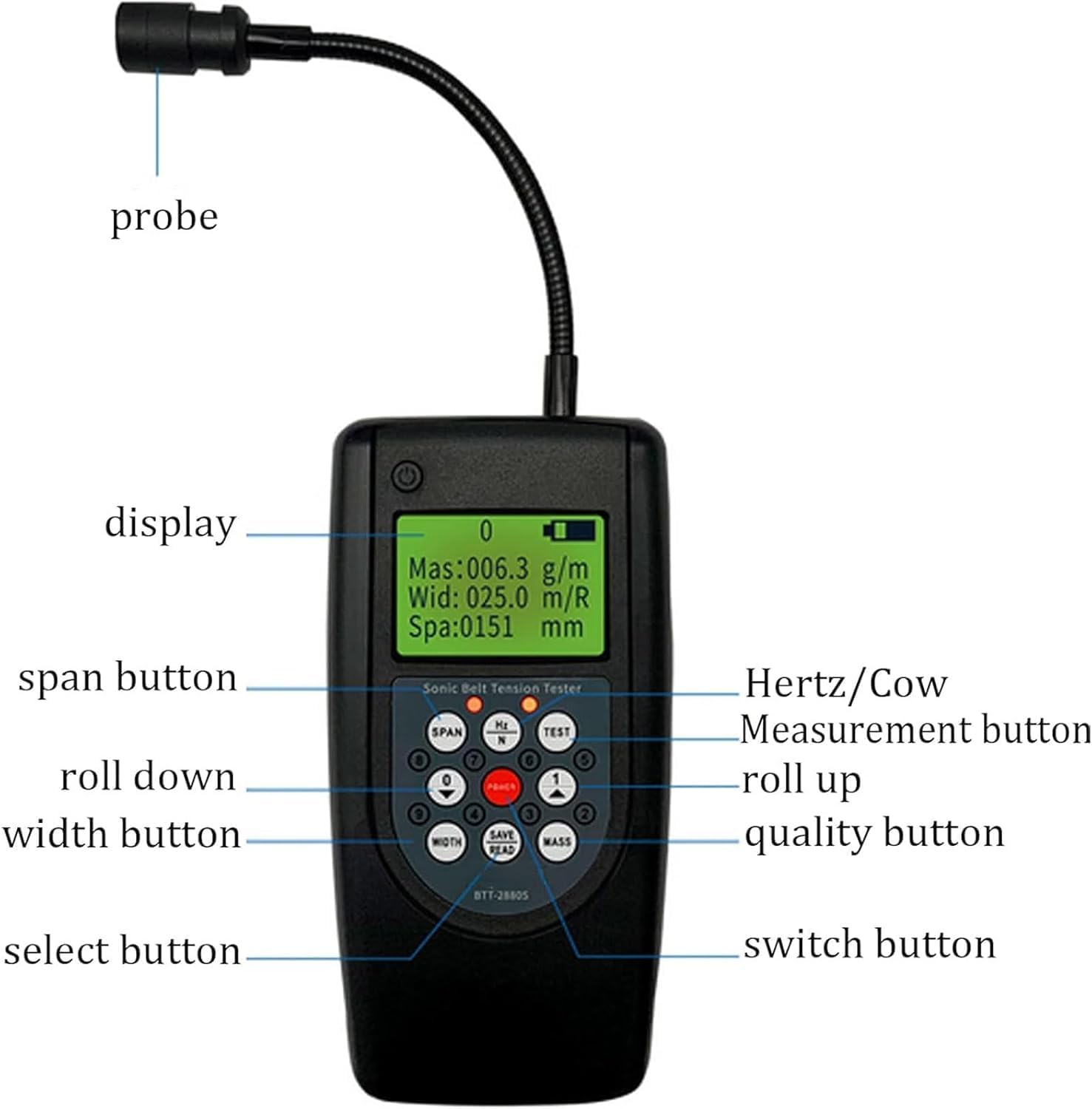 Tenditore Ottico per Cinghia 10-680Hz, Tester Sonico con Display LCD