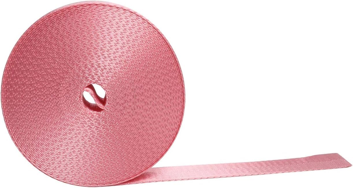 Devobunch Nylon Webbing Straps, 1 Inch Wide Heavy Duty Nylon Strap, Durable Flat Rope Webbing, 10 and 25 Yard Roll for Backpack Strapping, Tie-Down, Dog Leash, 18 Vibrant Colors (Pink, 10 Yard)