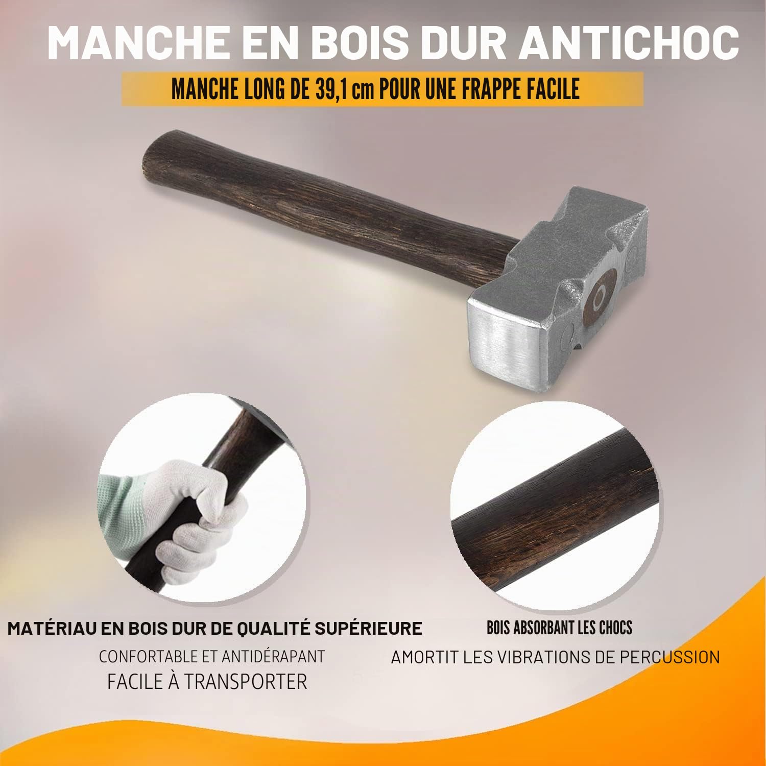 Marteau carré de forge de 2,2 lb avec double surface de frappe - Parfait pour les couteaux à enclume forgeron forgeron