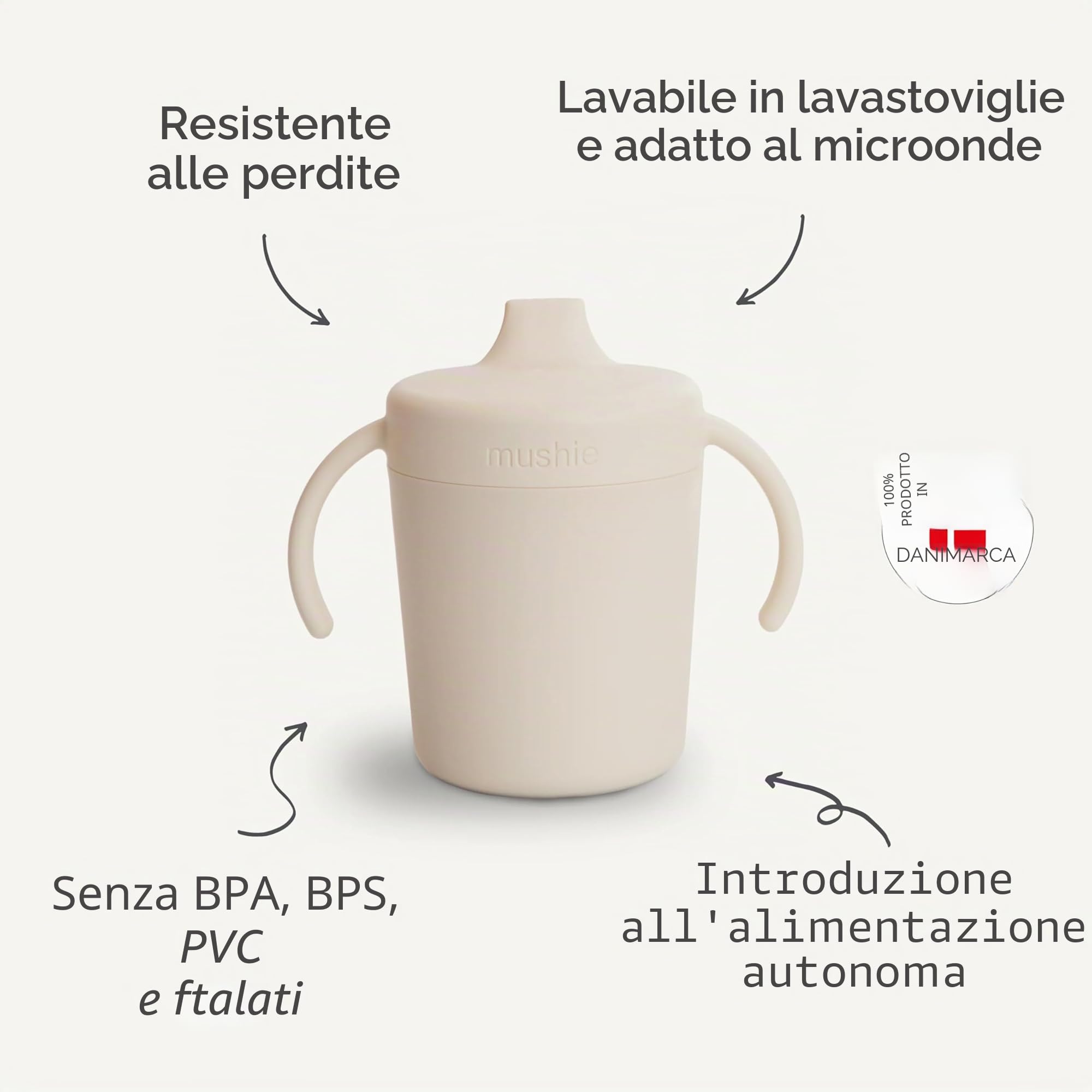 mushie Sippy Cup | Made in Danimarca | Coperchio e maniglie a torsione resistente alle perdite, 6 mesi + (salvia)