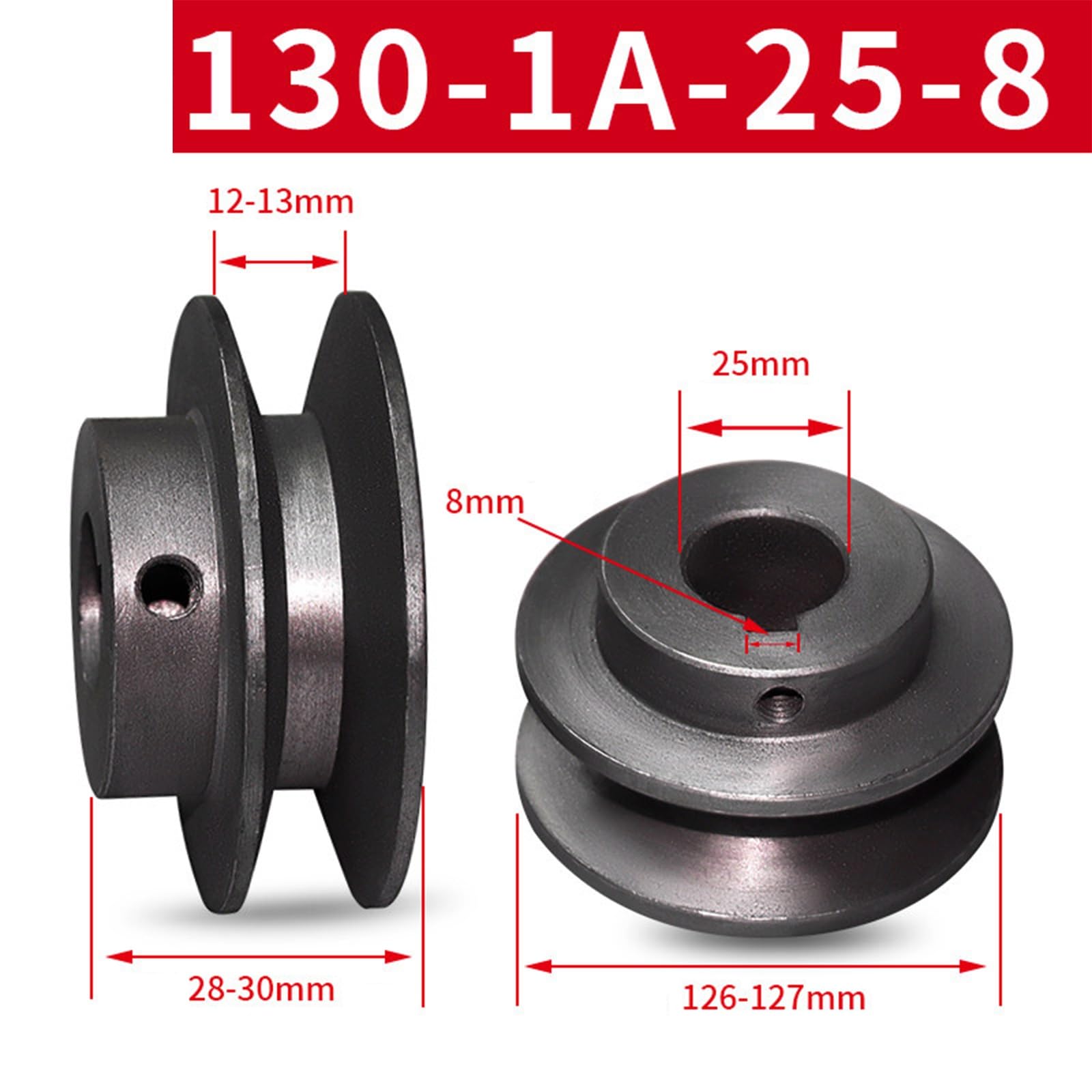 OD 130mm A Motores De Ranura Única Reductor Polea De Correa En V Agujeros Interiores 19-30mm, Fijación De Tornillo, 1 Uds(25-8)