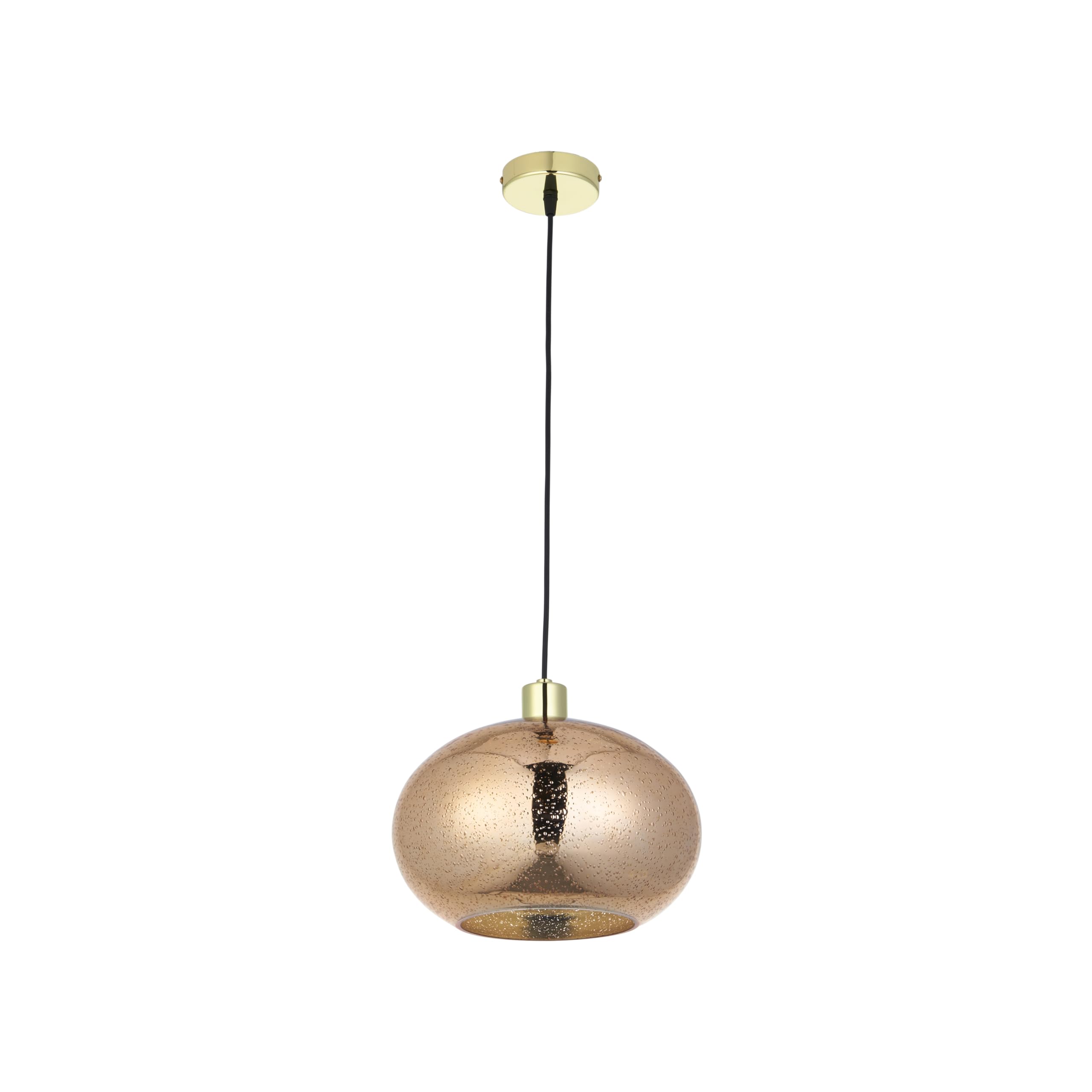 firstchoicelighting Gold Bubble Glass Ceiling Light Pendant with Black and Gold Cable Kit, Height Adjustable, Diameter 30cm, Kitchen Island Dining Lighting