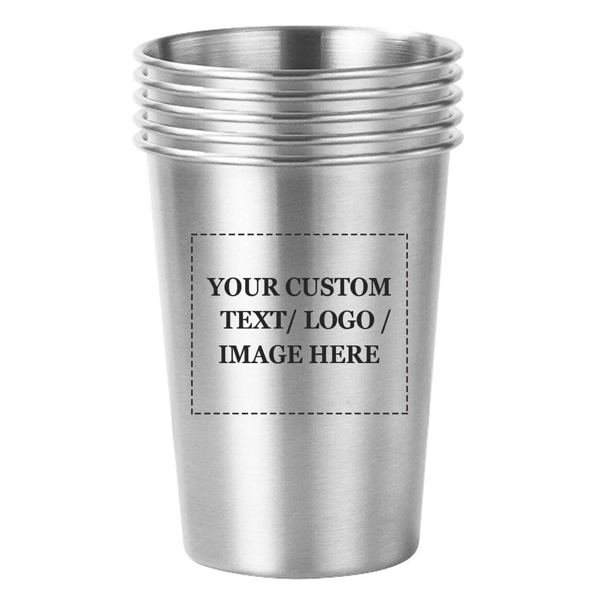 LVDGE 5 Pack Personalized Premium Stackable Stainless Steel Pint Cups - Durable Metal Tumblers for Travel & Outdoor Adventures (Silver, 600ml)
