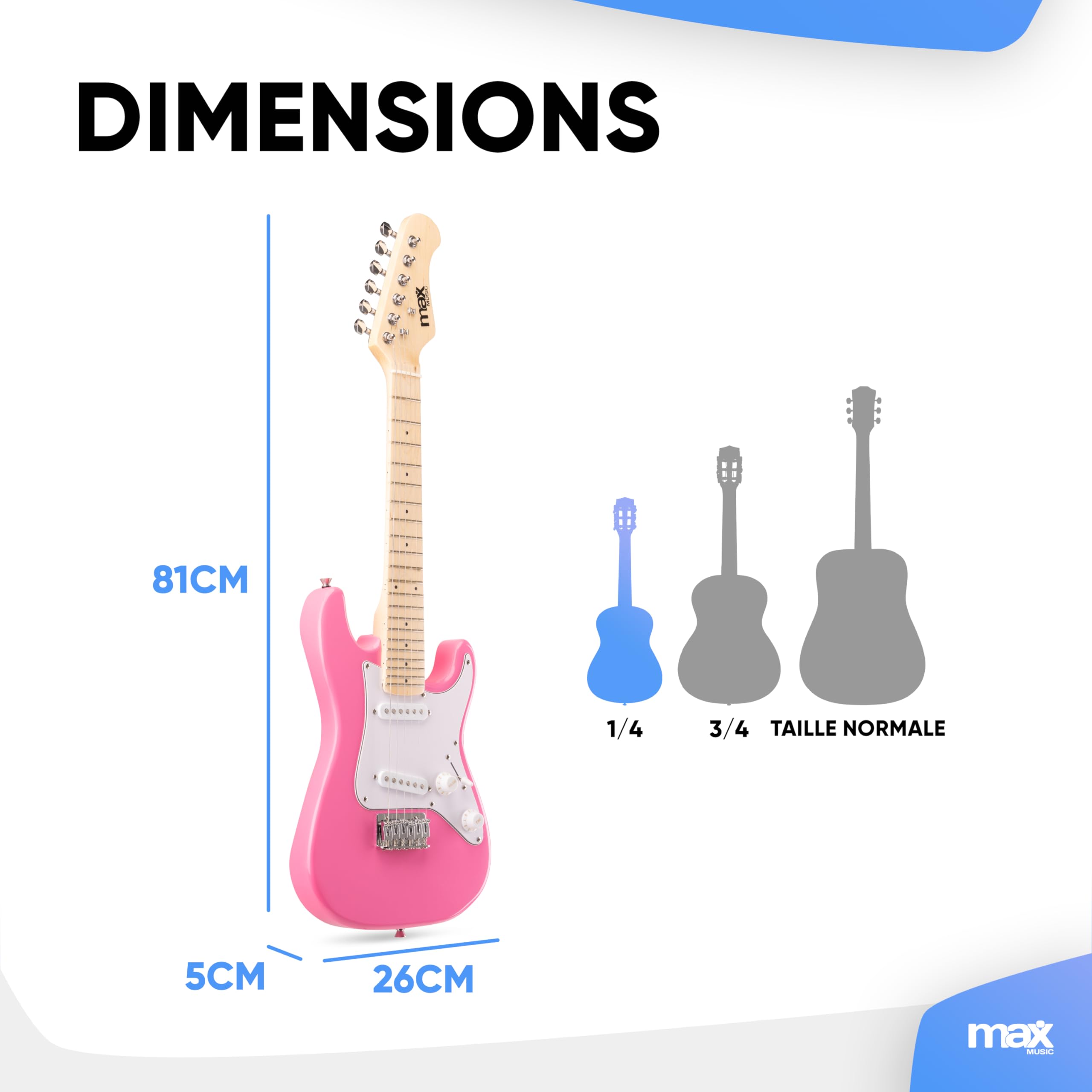 MAX GigKit Junior Guitare Électrique Enfant 1/4 Rose avec Ampli 10W, Housse, Accessoires et Lunettes de Star, Kit Complet Débutant Garçon ou Fille (5 à 7 Ans), Idéale pour Apprendre et s’Amuser