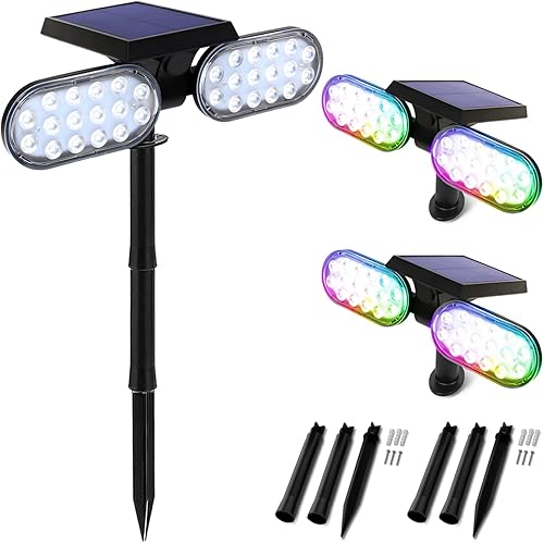 EMANER Solar Outdoor Spot Lights, RGB Solid Color+Multicolor Changing, Solar Spotlight Keep On, Dusk to Dawn Pathway Stake Light Waterproof for