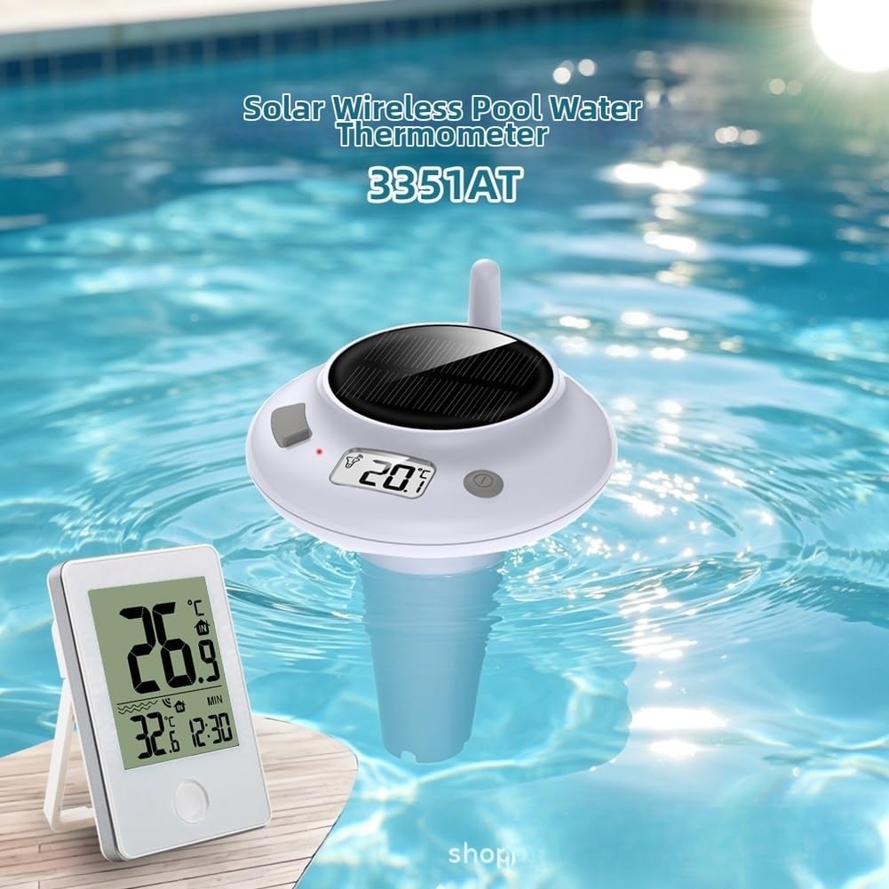 Termometro da piscina a energia solare, con display digitale, impermeabile IPX8, intervallo di temperatura da -40 °C a +70 °C, portata di 60 m, per piscina e esterni